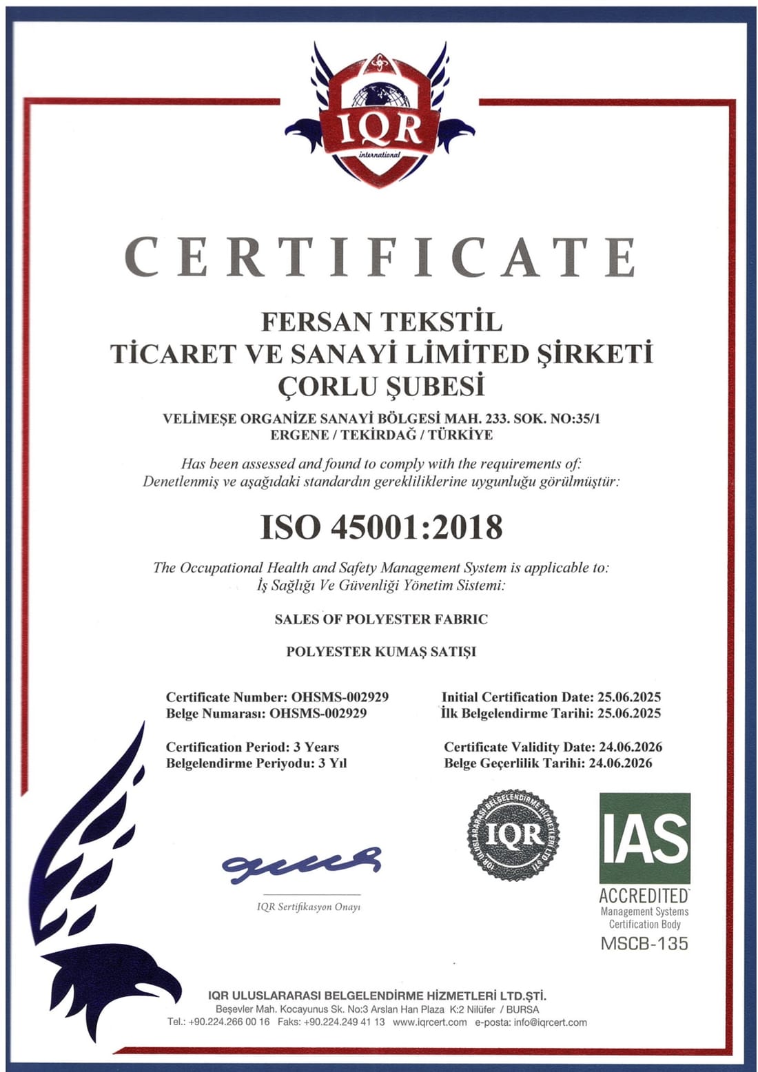 İş Sağlığı ve Güvenliği Yönetim Sistemi